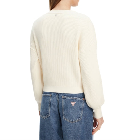 Cardigan Donna Hanna, con maniche a palloncino e bottoni gioiello